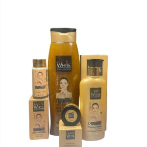 Gluta White Set 4pcs - 700ML Shower Gel, 50ML Collagen, 15g Anti-Acne, 500ML Whitening Lotion - Skincare Bundle
